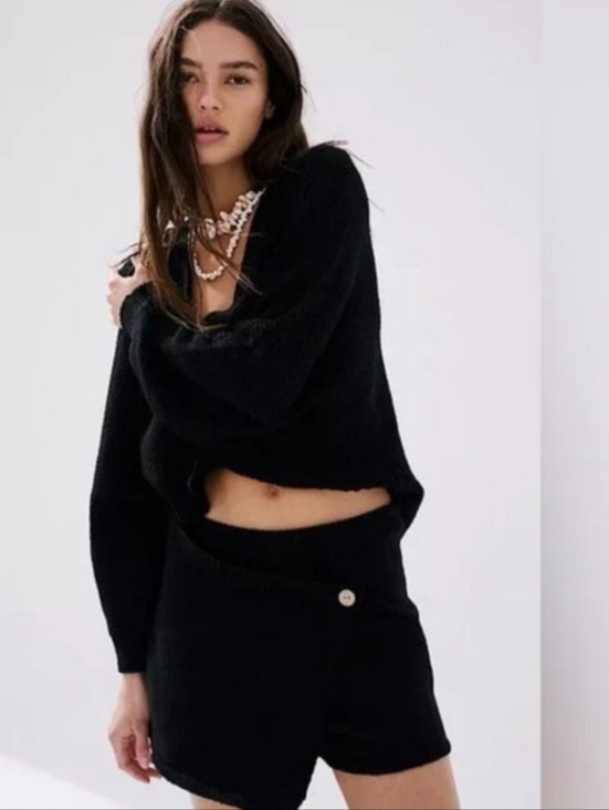 FP Beach Pants - 💥Sale💥FP Beach Elegant Black Knit Wrap Skort With Button Detail